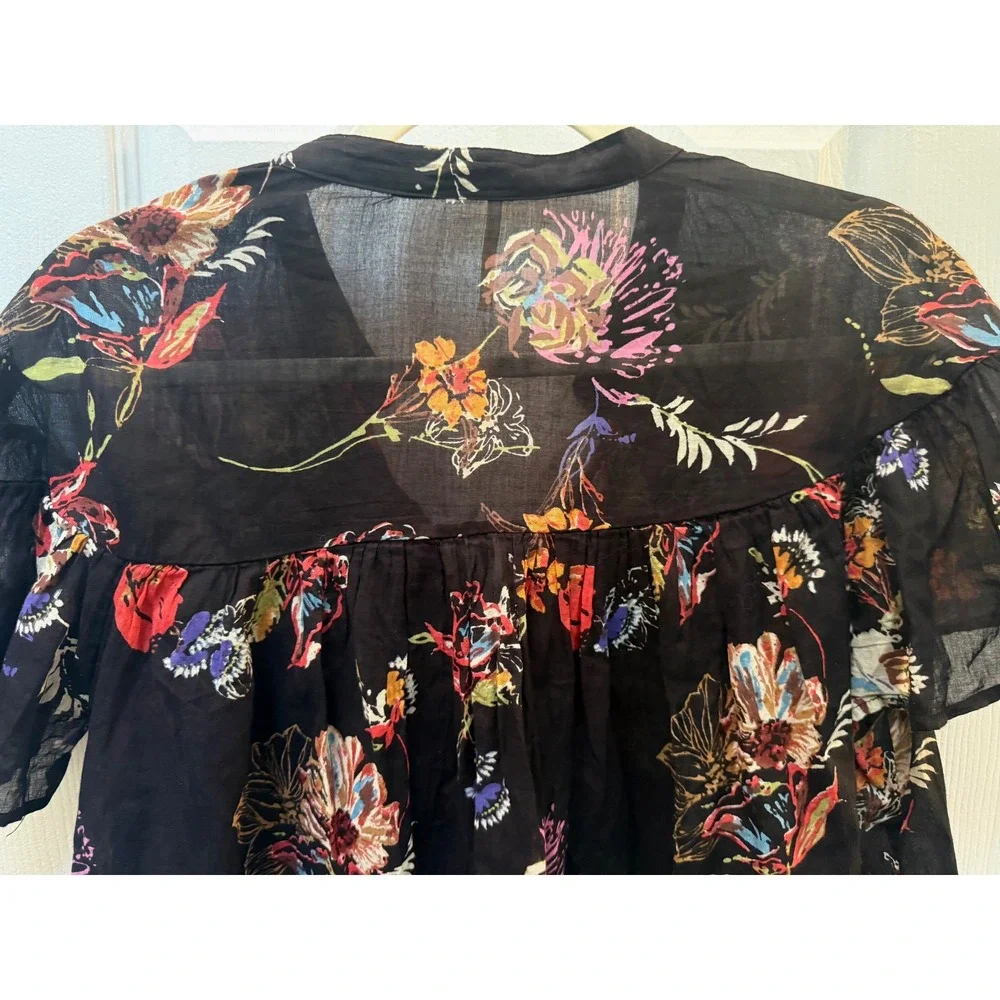 Free People Floral Button Down Peplum Boho Flutter Sleeve Crop Small